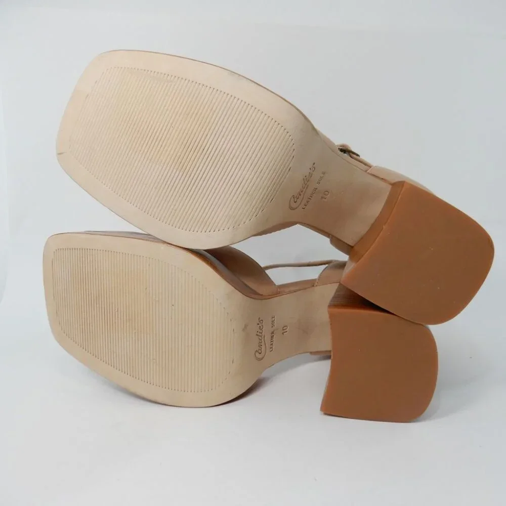 CANDIE'S Halt Platform Pumps Block Heel Size 10 Natural All Leather NEW $160 - Picture 14 of 15